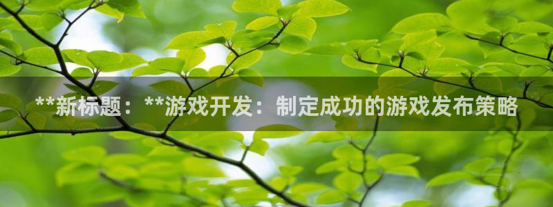 沐鸣2登录测速：**新标题：**游戏开发：制定成功的游戏发布策略